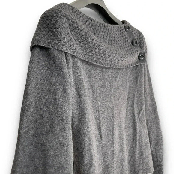 Ann Taylor Gray Off the Shoulder Cashmere Sweater S Fold over Waffle Knit Collar - Picture 2 of 7